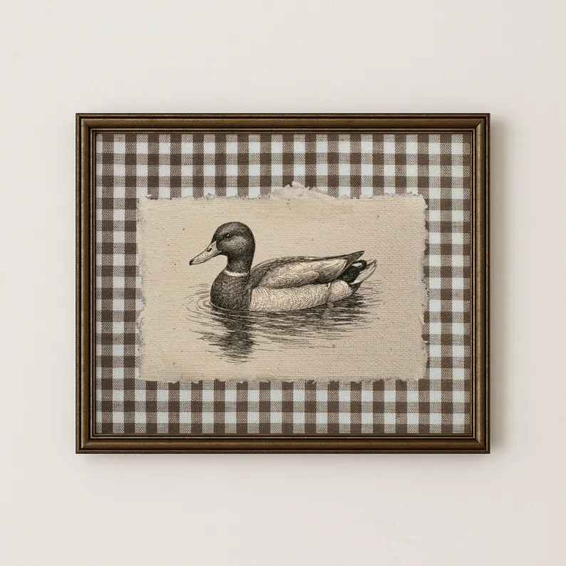 Vintage Duck Print: Brown Gingham Farmhouse Wall Art (digital Download) - Etsy | Etsy (US)