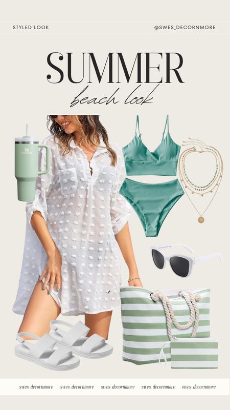 Summer beach look! Loving this sage/eucalyptus green combination paired with white! This is a great way wear color when you don’t want to wear a lot of it. 

#LTKSwim #LTKStyleTip #LTKSeasonal