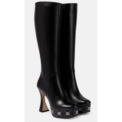 Gucci Black Janaya Platform GG Studded Tall Knee High Boot Size 39.5 | eBay US
