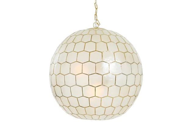 Creative Co-Op Capiz Honeycomb Globe Chandelier Pendant Light, Capiz White Seashells with Antique... | Ashley Homestore
