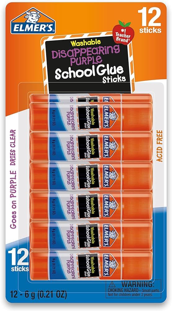 Elmer's Disappearing Purple School Glue Sticks, Washable, 0.21 Ounce Glue Sticks,12 Count | Amazon (US)