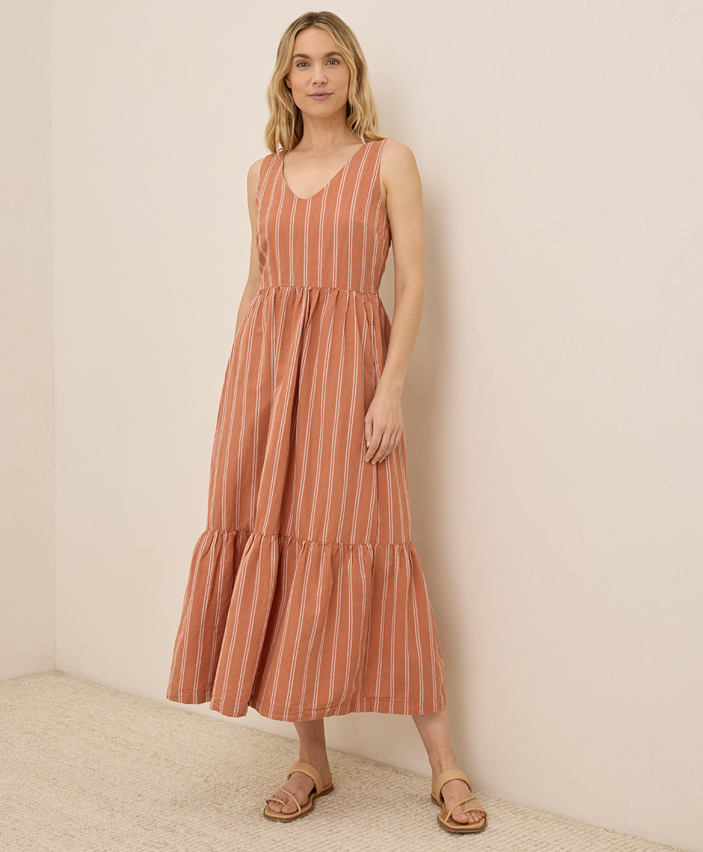 Women's Hermosa Stripe Canopy Linen Blend Easy Tank Dress S | Pact Apparel