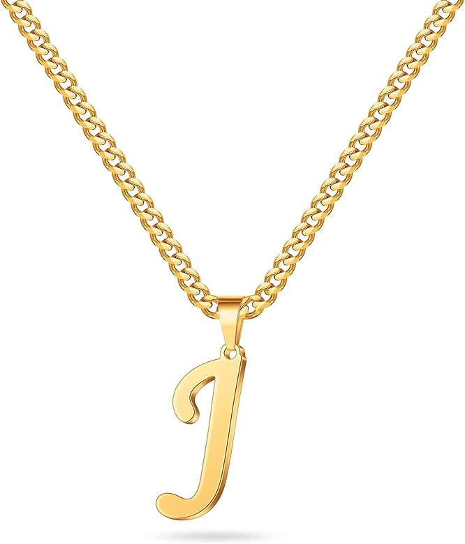 LUXEJEW Gold Silver Cuban Chain Initial Necklaces for Men Stainless Steel Letter Pendant Initial ... | Amazon (US)