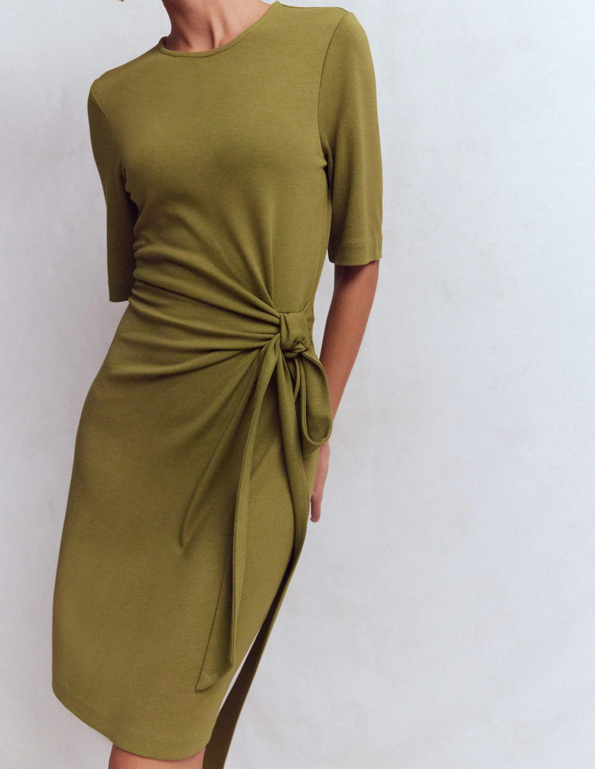 Zinnia Tie Jersey Short Dress-Olive | Boden (US)