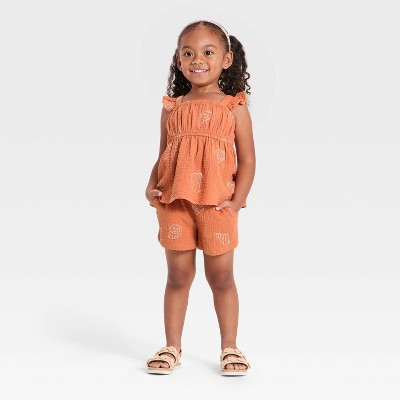 Toddler Girls' 2pc Terracotta Woven Tank Top and Shorts Set - Cat & Jack™ Orange 18M | Target