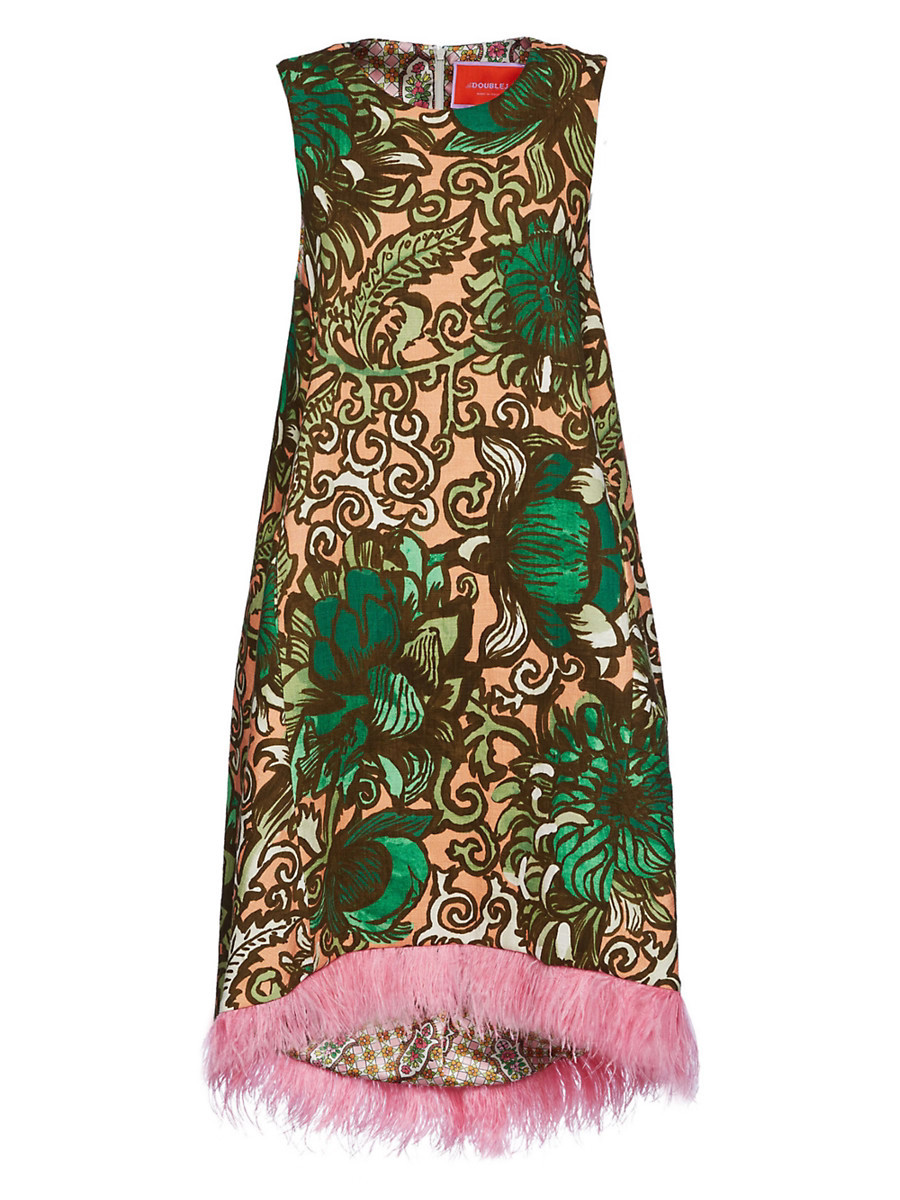 Women's La Scala High Dress with Feathers - Anemone Pink Olive - Size XS | Saks Fifth Avenue