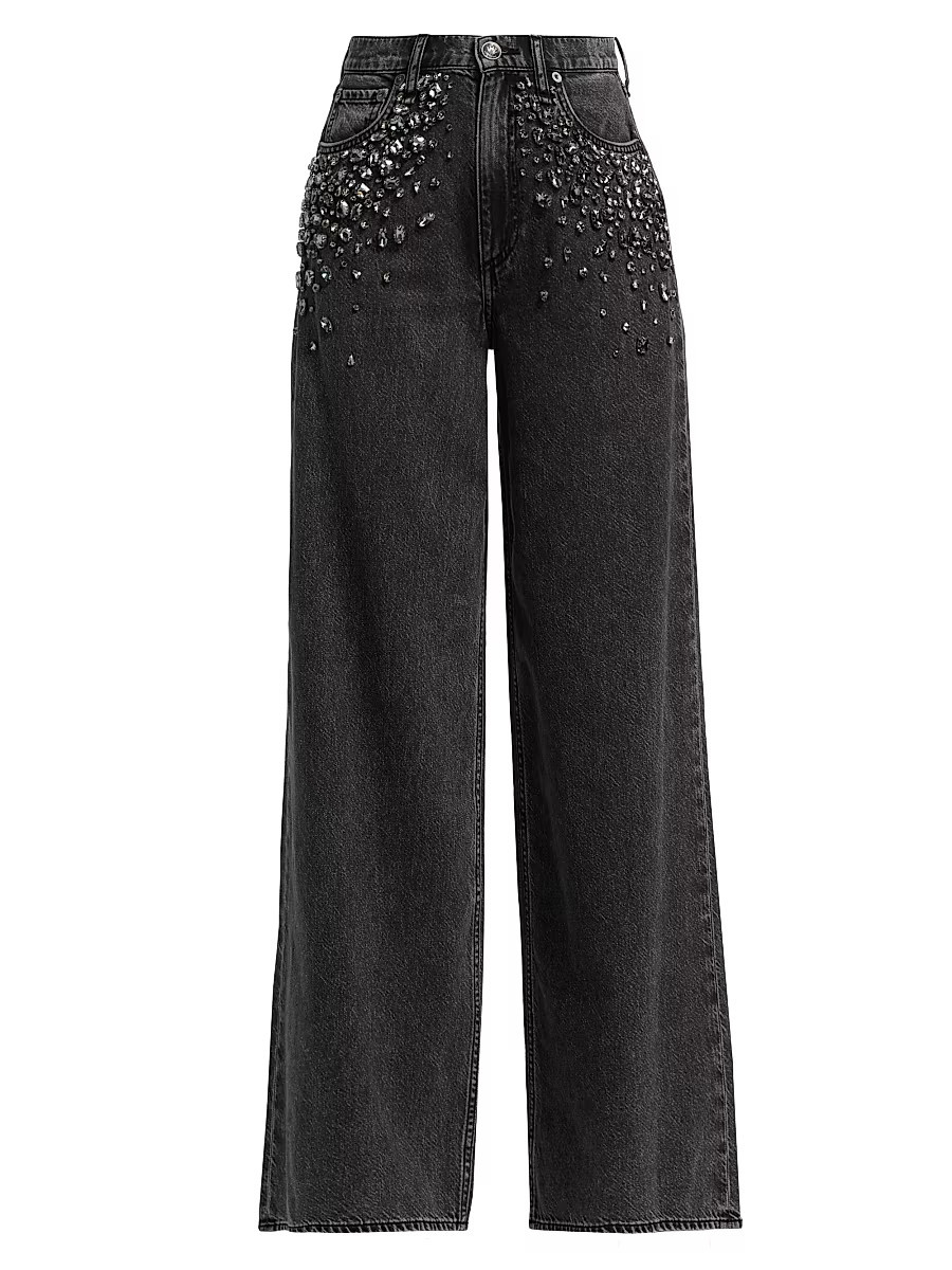 Women's Featherweight Sofie Embellished High-Rise Wide-Leg Jeans - Angelique Jewel - Size 29 | Saks Fifth Avenue