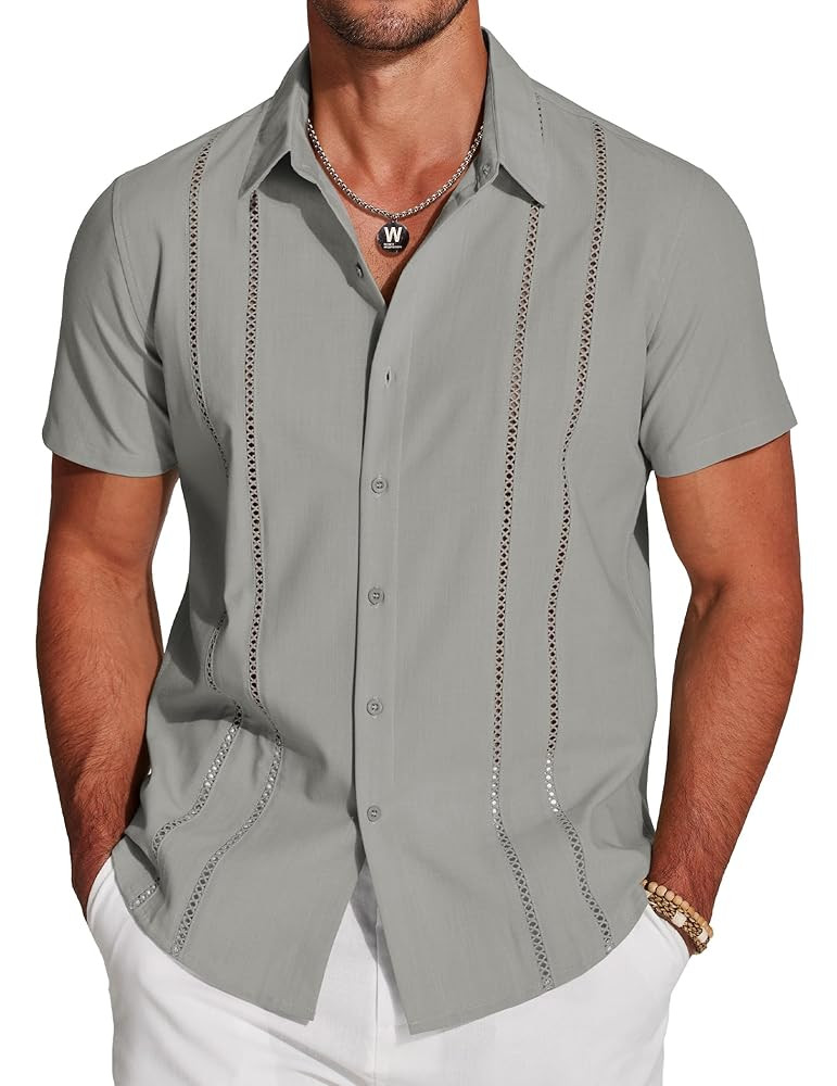 COOFANDY - Camisa estilo guayabera cubana para hombre, de manga corta, con botones, camisas casua... | Amazon (US)