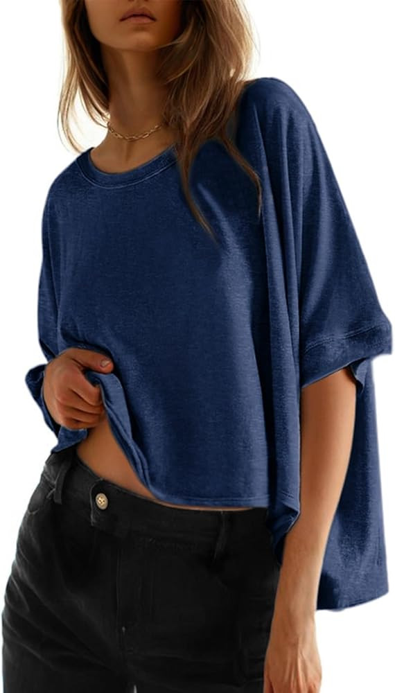 Dokotoo Summer Shirts 2026 Womens Solid T Shirts for Women Loose Oversized Tops Basic Tee | Amazon (US)
