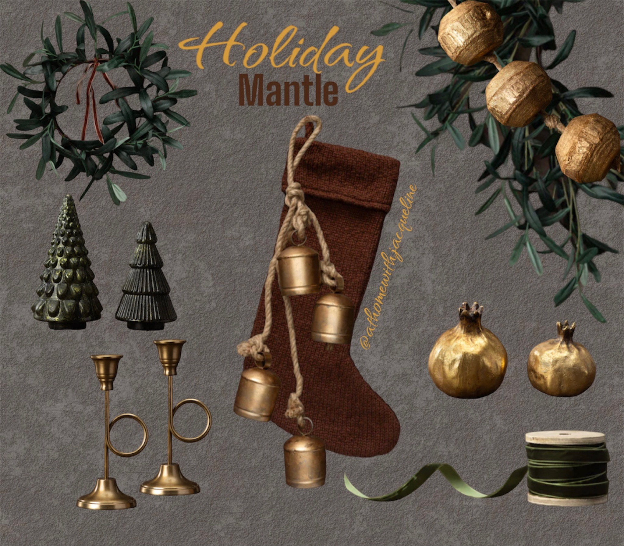 Gold, green, and bronze holiday mantle decor. McGee Co Christmas. 

#LTKhome #LTKSeasonal #LTKHoliday