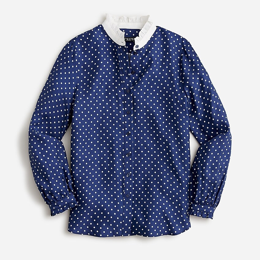 Drapey cupro-blend ruffle-trim shirt in dot | J. Crew US