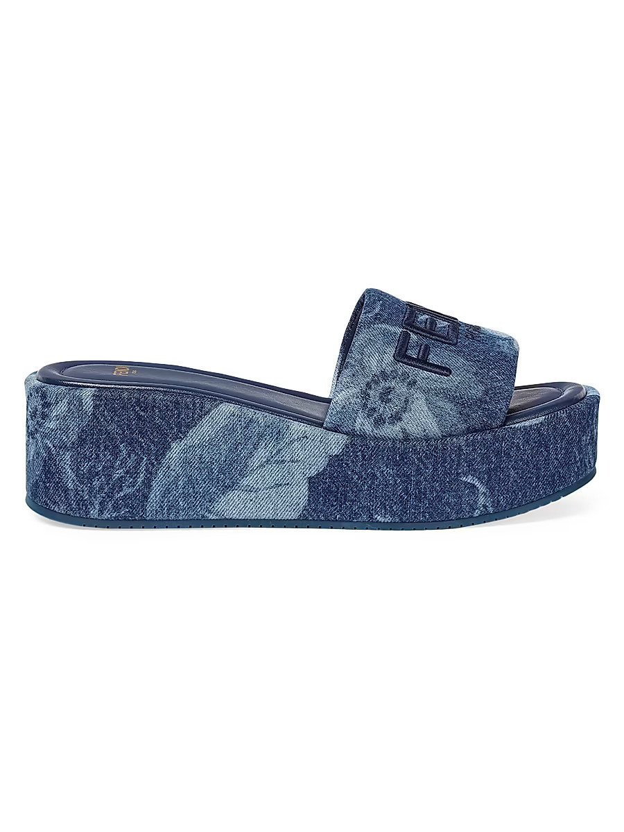 Women's Sunshine Logo Denim Platform Slides - Dark Blue - Size 9 Sandals | Saks Fifth Avenue