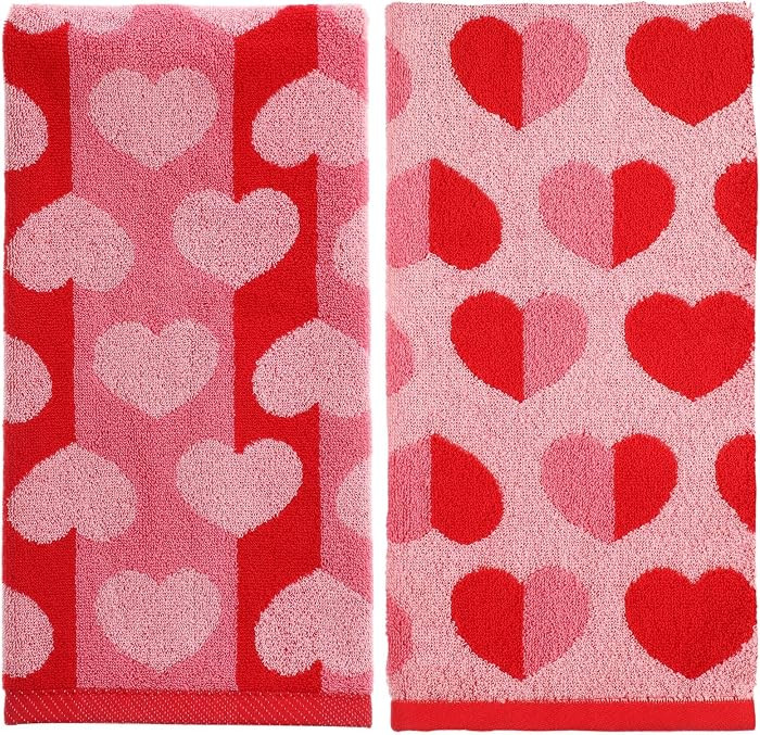 2 Pack Valentine‘s Day Hand Towels Red Pink Love Heart Terry Valentines Cotton Jacquard Dish To... | Amazon (US)