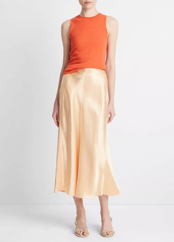 Satin Raw-Edge Paneled Slip Skirt | Vince LLC