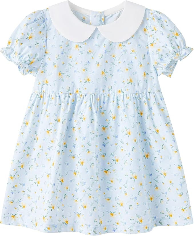 pureborn Baby Toddler Girl Woven Dress Short Sleeve Cotton Playwear Dresses 0-5T | Amazon (US)