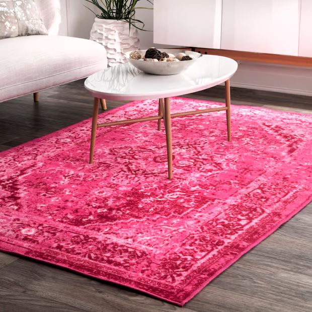 Pink Printed Persian Overdyed Vintage Area Rug | Rugs USA
