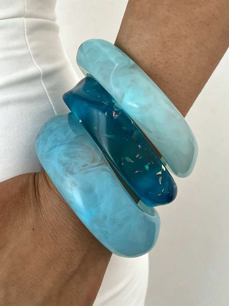 3pcs/1pc Set Minimalist Elegant Casual Style Women's Blue Asymmetric Acrylic Bangle Bracelet Set, Suitable For Women, Can Be Worn Individually Or Stacked, Perfect For Daily Wear, Vacation, Party, Wedding, Mother's Day Gift | SHEIN