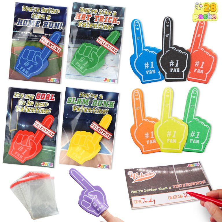 Syncfun 28 Pcs Valentines Day Cards with Foam Fingers for Kids Boys, Sports Fan Cheering Foams fo... | Walmart (US)