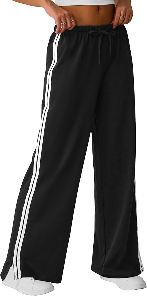 SOFIA'S CHOICE Women's Drawstring Sweatpants Side Stripe Pants Wide Leg Track Pants with Pockets | Amazon (US)
