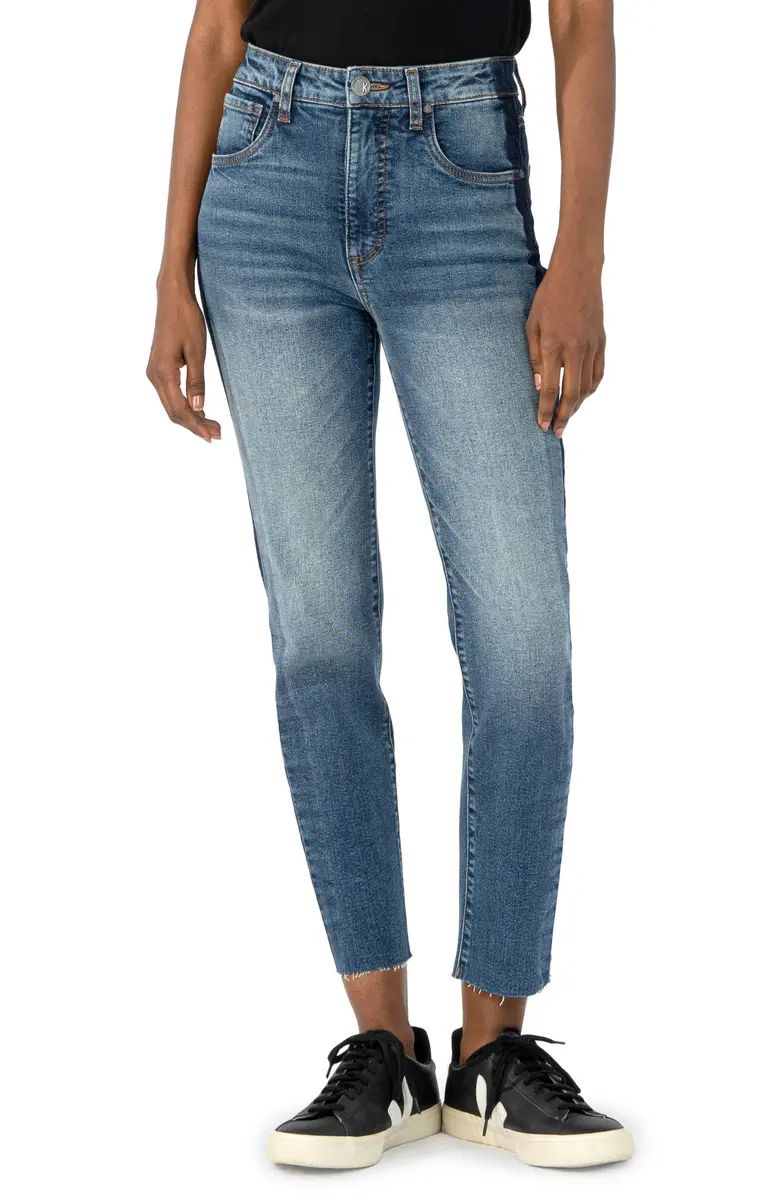KUT from the Kloth Elizabeth Fab Ab Side Stripe High Waist Raw Hem Straight Leg Jeans | Nordstrom | Nordstrom