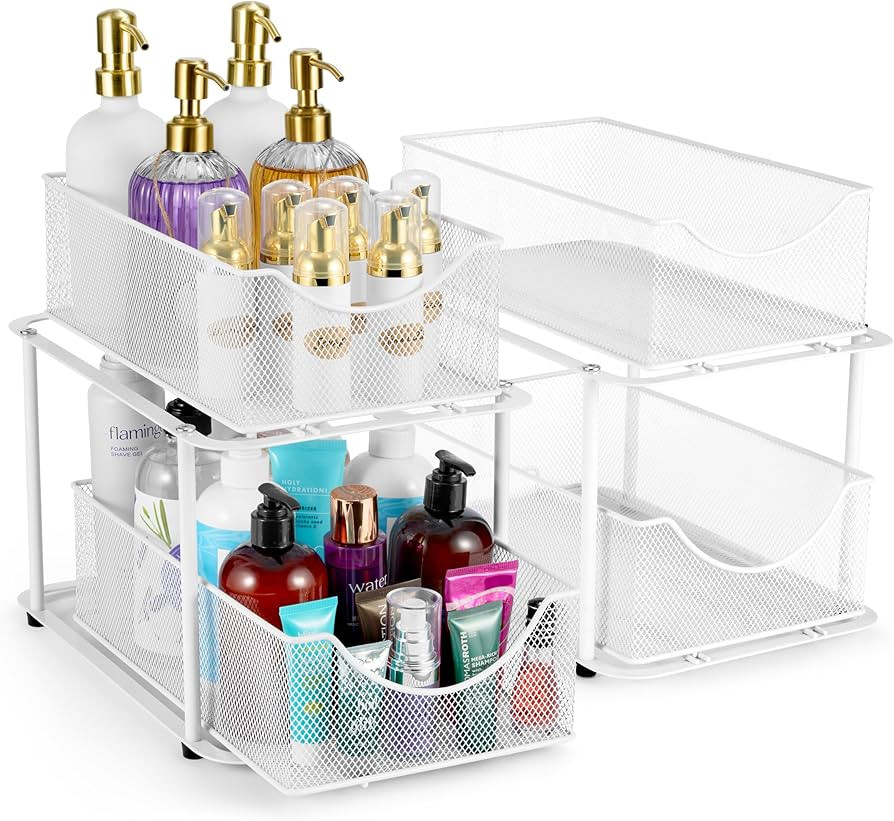 Sorbus 2 Sets of 2 Tier Metal Under Sink Organizer for Bathroom, Kitchen, Strong Steel Mesh Slidi... | Amazon (US)