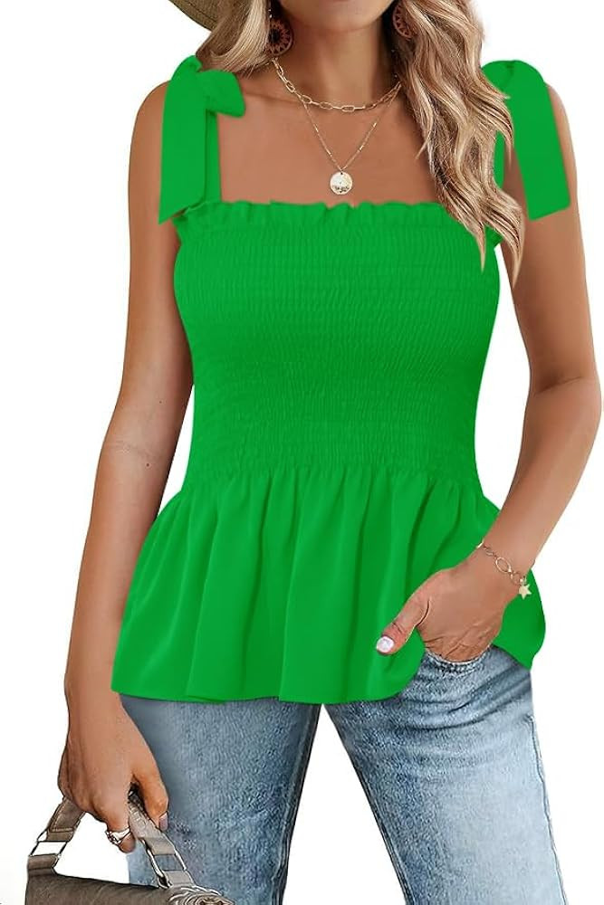 Micoson Ruffle Tank Tops for Women Summer Square Neck Sleeveless Tops Tie Shoulder Chiffon Blouse... | Amazon (US)