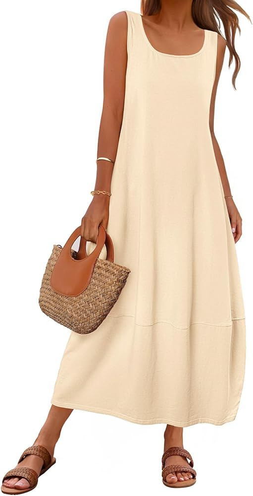 MEROKEETY Women's Casual Maxi Sundress 2025 Summer Beach Dress Scoop Neck Sleeveless Loose Tank D... | Amazon (US)