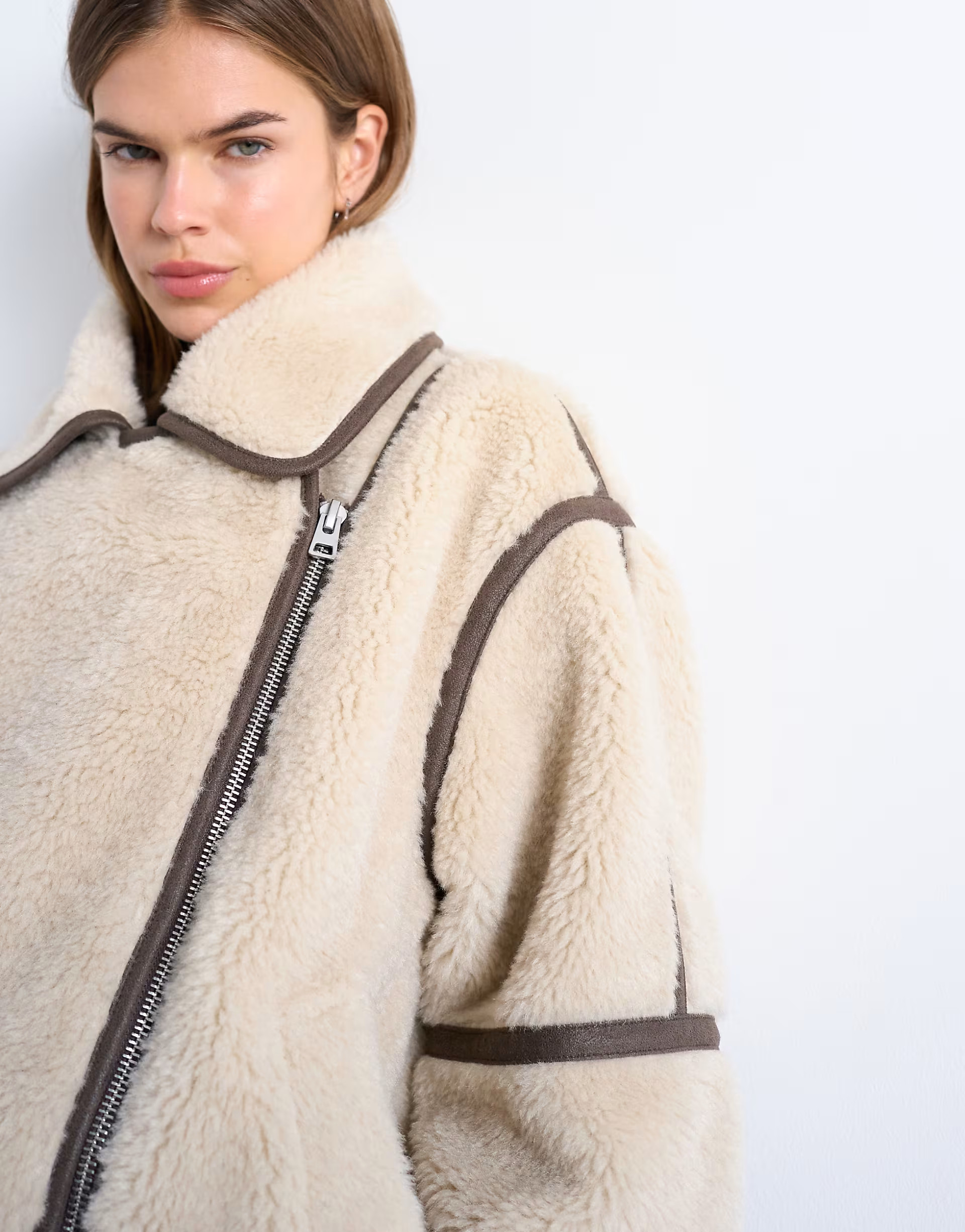 Borg aviator oversized jacket in cream | Topshop