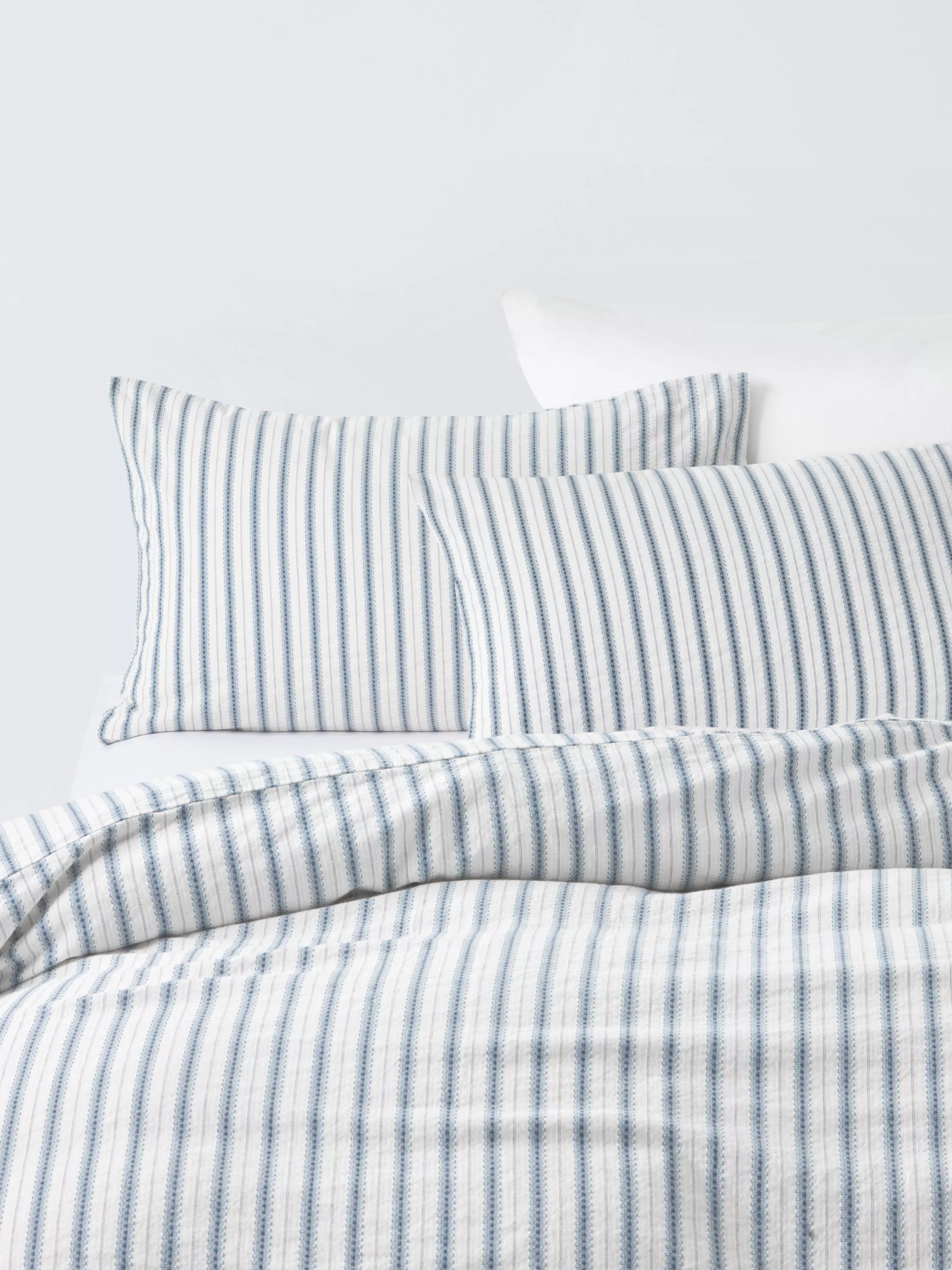 John Lewis Mia Stripe Pure Cotton Weave Bedding, Blue/White | John Lewis (UK)
