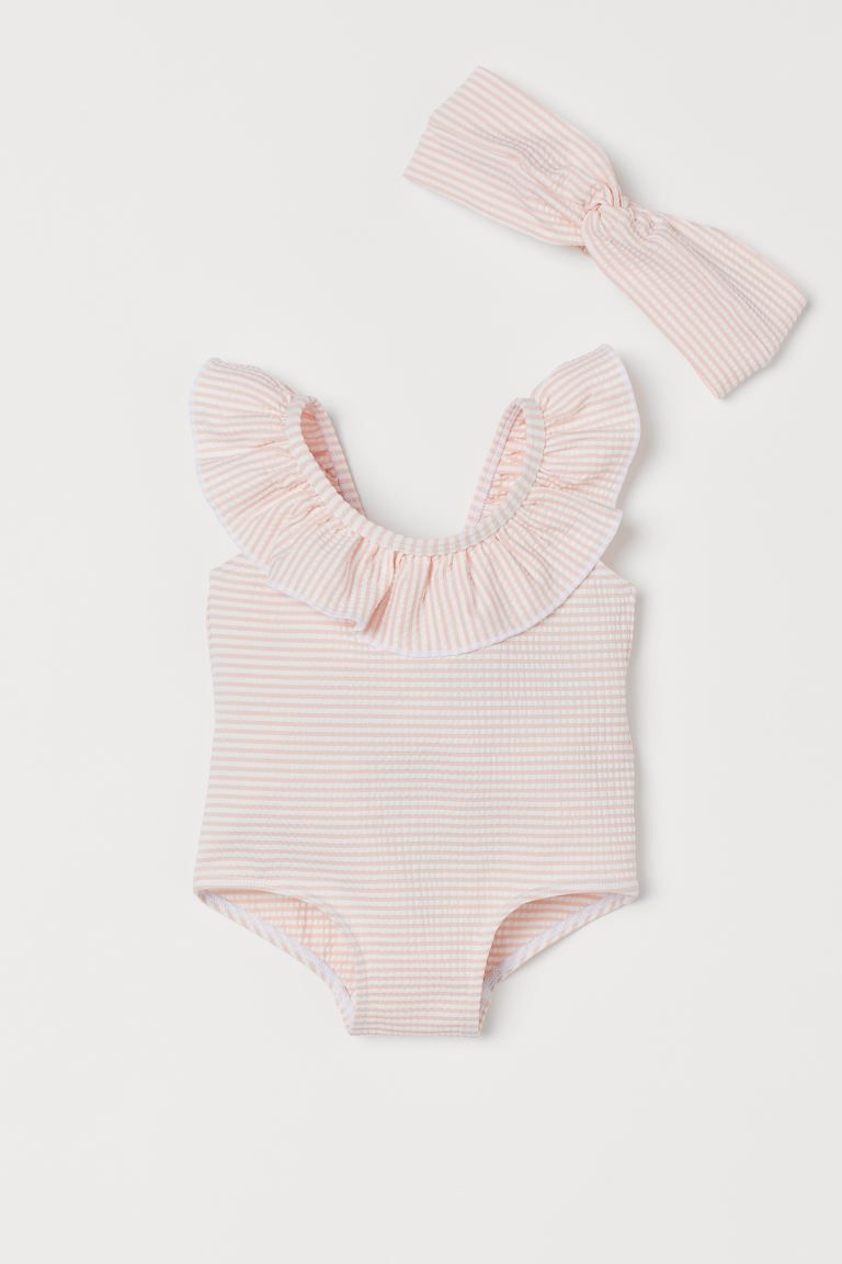 Striped swimsuit with matching hairband. Swimsuit with large ruffle at neckline and shoulder stra... | H&M (US + CA)
