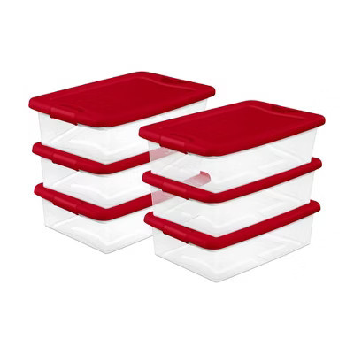 Sterilite 32 Qt Under Bed Latching Storage Container w/ Hinged Lid, Red (6 Pack) | Target