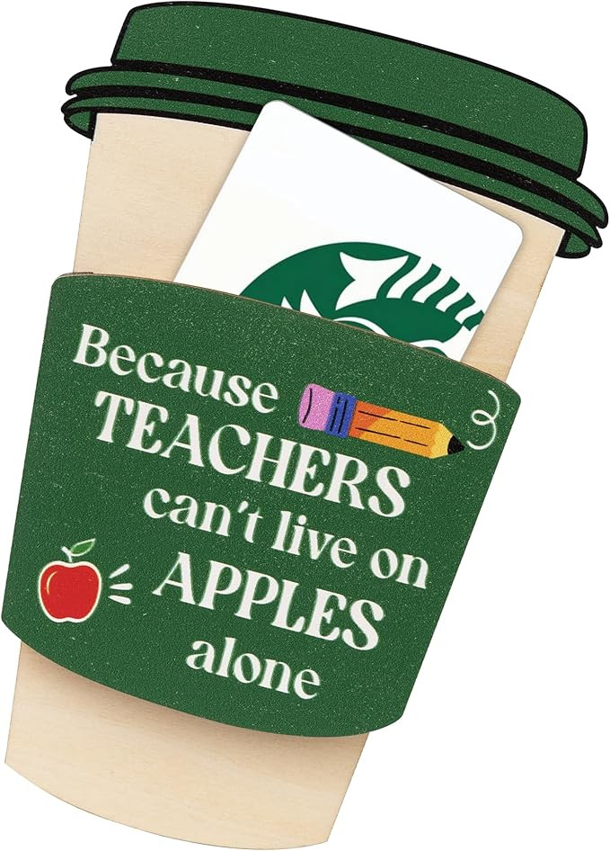 Latte Coffee Teacher Gift Card Holder, Wooden Thank You Card Sleeve, Teacher Appreciation Gifts f... | Amazon (US)
