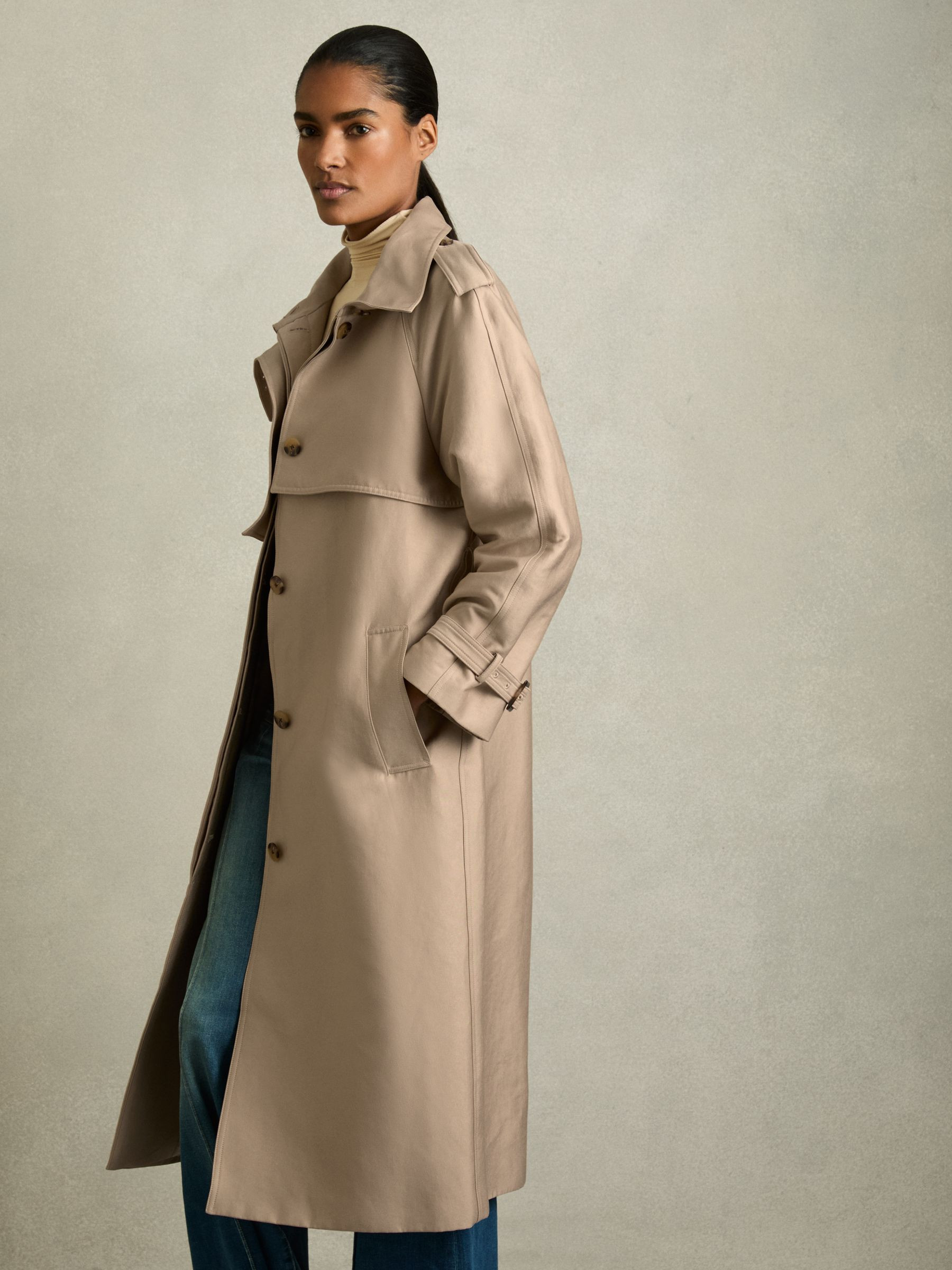 Petite Gabardine Trench Coat with Cotton in Neutral | Reiss UK