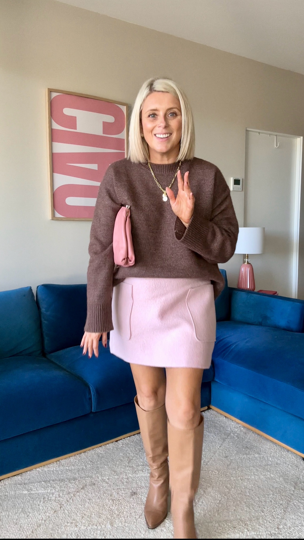 The pale pink of this mini skirt brings lightness, femininity, and a soft, romantic feel, while the chocolate brown knit adds warmth, depth, and stability.

Knit - size M (deliberately sized up)
Skirt - size 10

#LTKaustralia #LTKpetite #LTKwinter