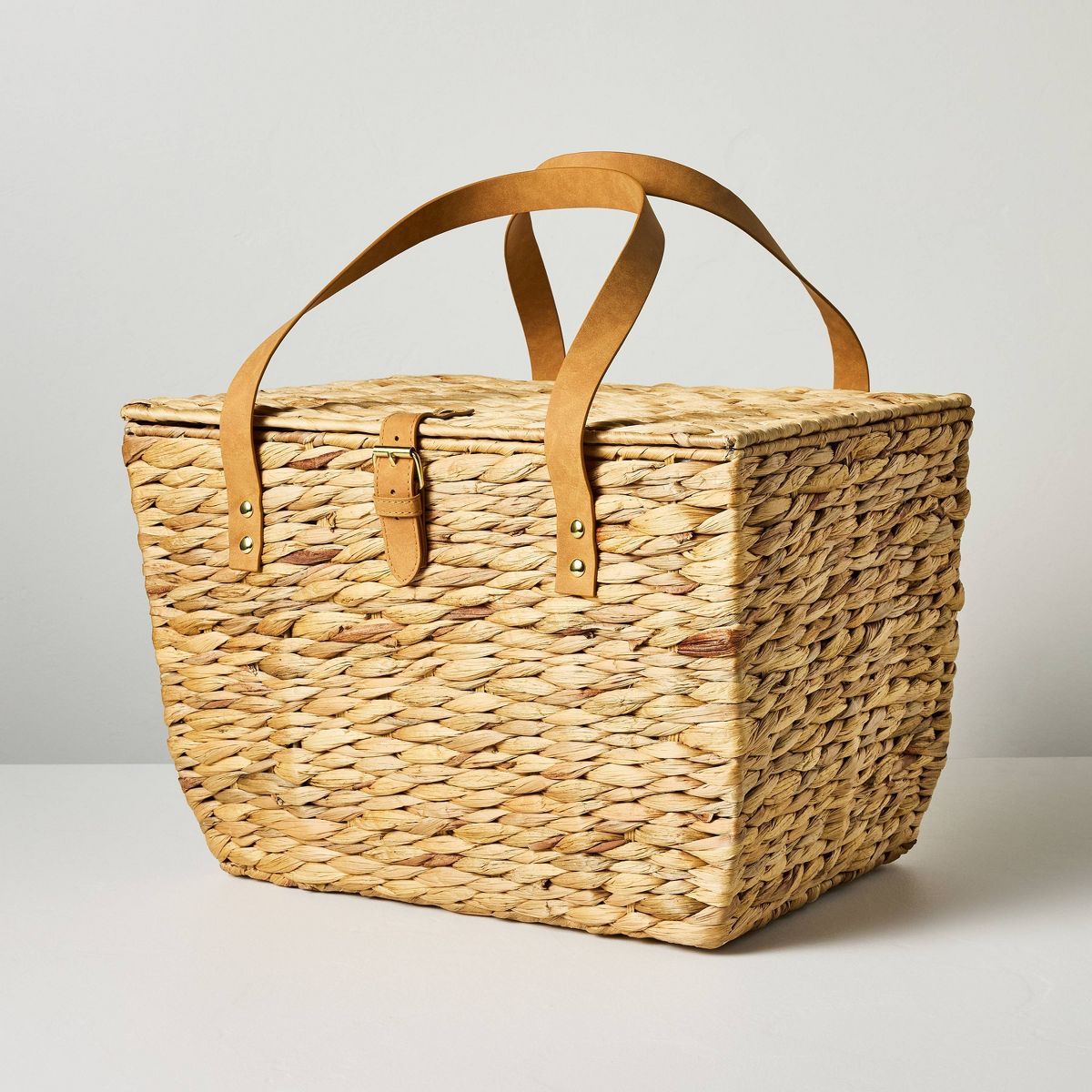 Natural Woven Picnic Basket with Green Plaid Liner - Hearth & Hand™ with Magnolia | Target