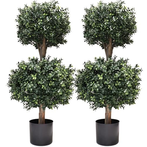 BLONYUVC 3Ft-35'' Artificial Boxwood Double Ball Topiary Trees,2PACK Faux Topiaries Tree Store Garden Indoor&Outdoor for Porch Home Decor | Amazon (US)