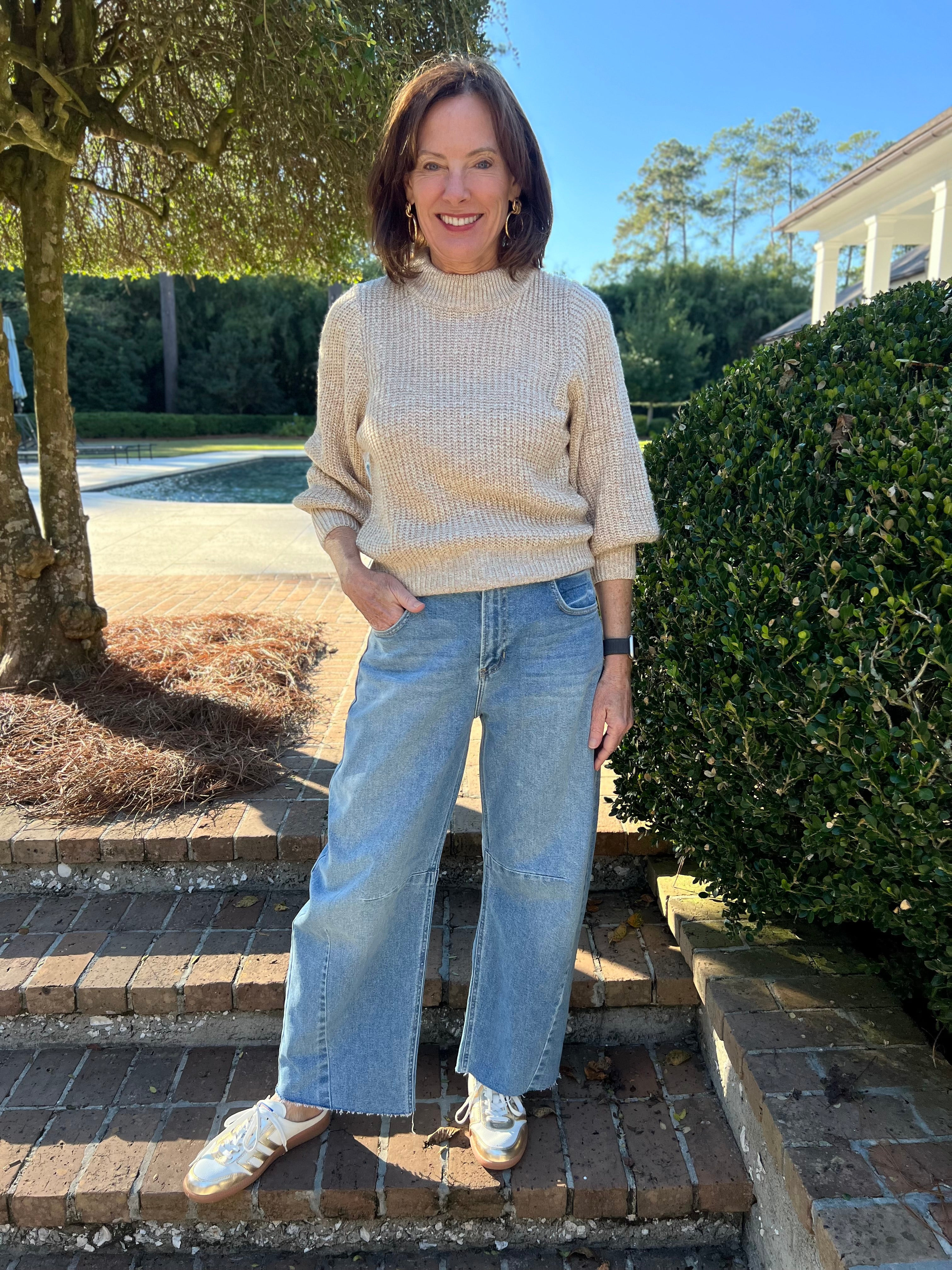 Just Black Barrel Jean with Seams-Light Wash | Caroline Hill