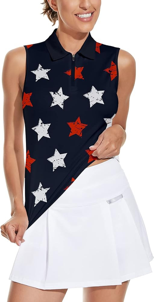 Women's Sleeveless Golf Shirts Printed Moisture Wicking V Neck Golf Polo Shirts Racerback Golf Ta... | Amazon (US)