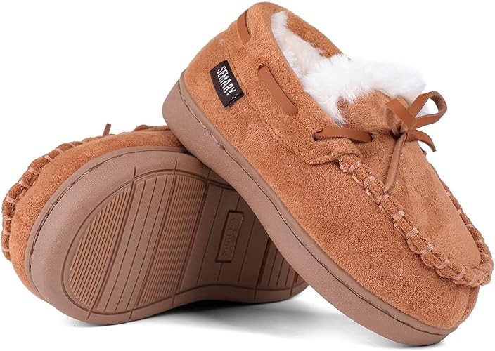 SEMARY Toddler Kids' Moccasin House Shoe with Indoor Outdoor Memory Foam Sole Protection Slipper ... | Amazon (US)