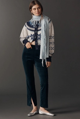 Maeve High-Rise Split-Front Velvet Skinny Pants | Anthropologie (US)