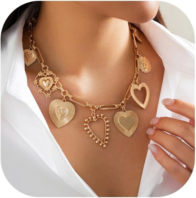 Simple Metal Link Chain Necklace Sexy Heart Pendant Tassel Clavicle Necklace Gothic Hip hop Thin ... | Amazon (US)