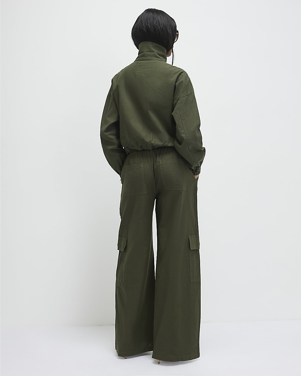 Green Linen Blend Cargo Trousers | River Island UK & IE