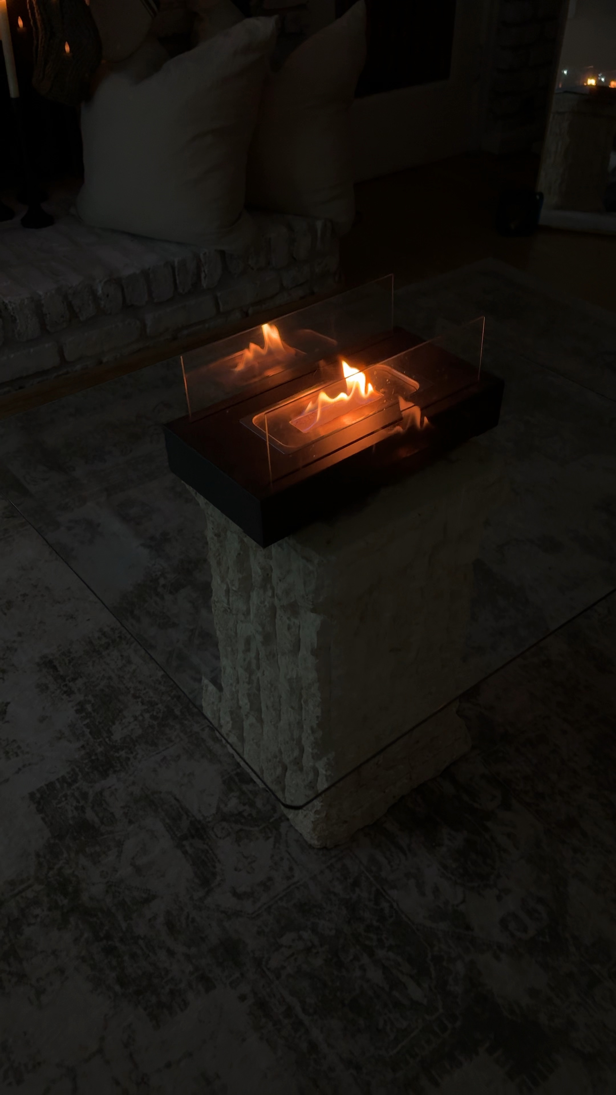 Table top fire pit, cozy ambiance, fireplace, Amazon home 