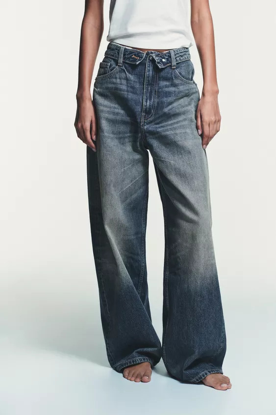 TRF MID-RISE FOLDED WAIST JEANS | Zara US