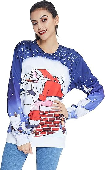 Idgreatim Unisex Ugly Christmas Crewneck Sweatshirt Novelty 3D Graphic Long Sleeve Sweater Shirt | Amazon (US)