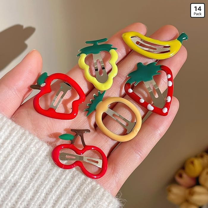14Pcs Hair Clips Barrettes, Lovely Fruit Printed Pattern Metal Snap Hair Clips | Amazon (US)