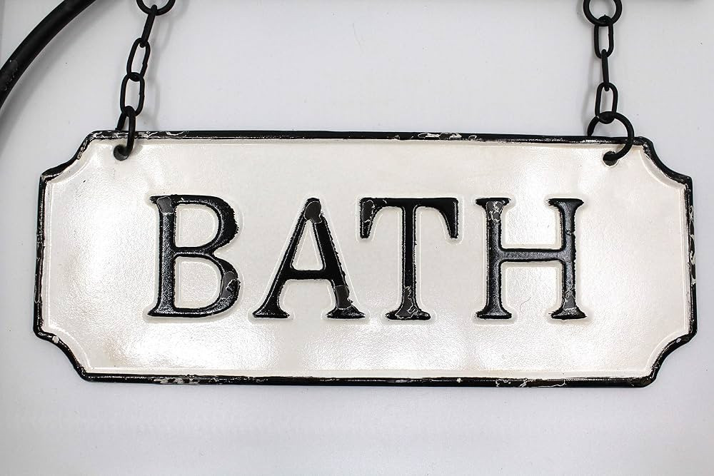 Amazon.com: Silvercloud Trading Co. Rustic Hanging Double-Sided Bath Embossed Black on White Enam... | Amazon (US)