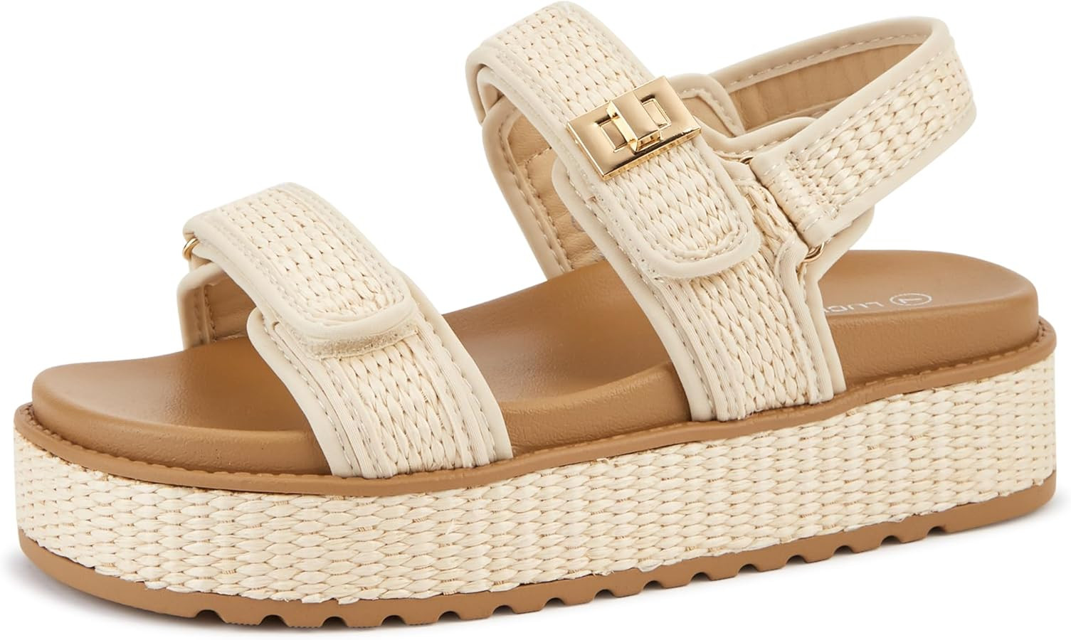 LUCKY STEP Women's Raffia Platform Wedge Sandals Open Toe Slingback Sandals Adjustable Double Str... | Amazon (US)