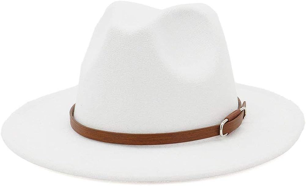 Lisianthus Women's Wide Brim Felt Fedora Retro Panama Hat with Belt Buckle | Amazon (US)