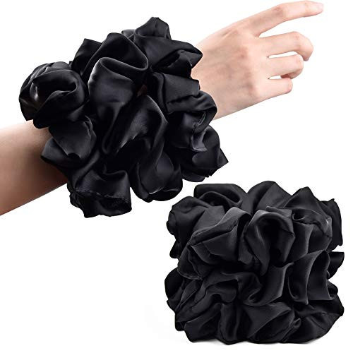 CEELGON Black Big Scrunchies for Women 6.3Inches Large Scrunchie Satin Oversized Silk Thick Elastic Hair Ties Jumbo Hair Scrunchies 6 Pack (Black) | Amazon (US)